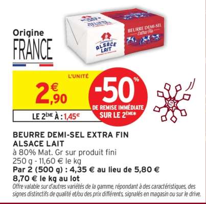 BEURRE DEMI-SEL EXTRA FIN ALSACE LAIT