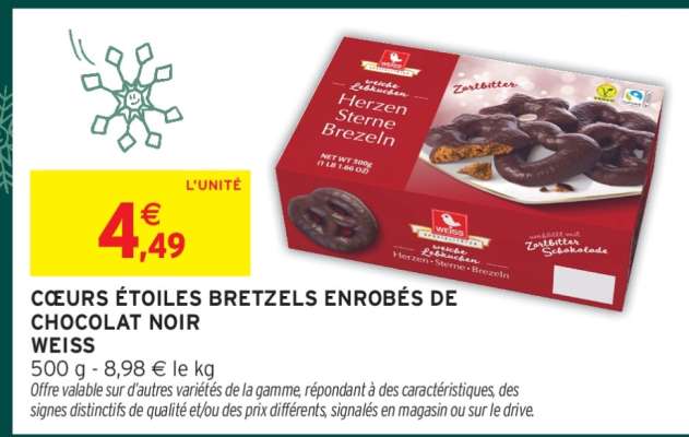Cœurs Étoiles Bretzels Enrobés de Chocolat Noir Weiss