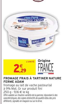 FROMAGE FRAIS À TARTINER NATURE FERME ADAM