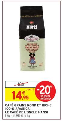CAFÉ GRAINS ROND ET RICHE 100% ARABICA LE CAFÉ DE L'ONCLE HANSI