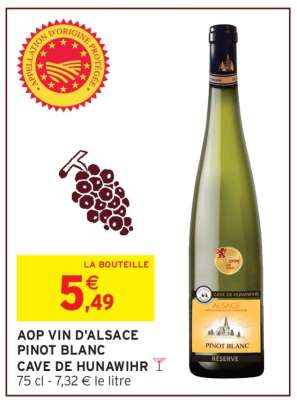AOP VIN D'ALSACE PINOT BLANC CAVE DE HUNAWIHR