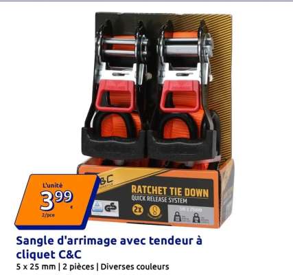 Sangle d'arrimage avec tendeur à cliquet C&C