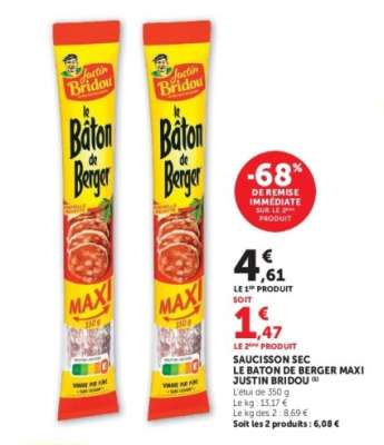 Saucisson Sec Le Bâton de Berger Maxi Justin Bridou