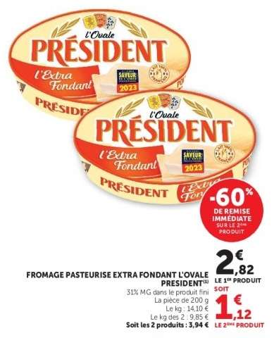 FROMAGE PASTEURISE EXTRA FONDANT L'OVALE PRESIDENT
