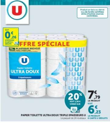 Papier toilette Ultra Doux Triple Epaisseurs U