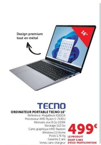 ORDINATEUR PORTABLE TECNO 16"