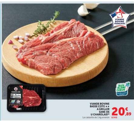 Viande bovine basse côte à griller sans os U Charolais