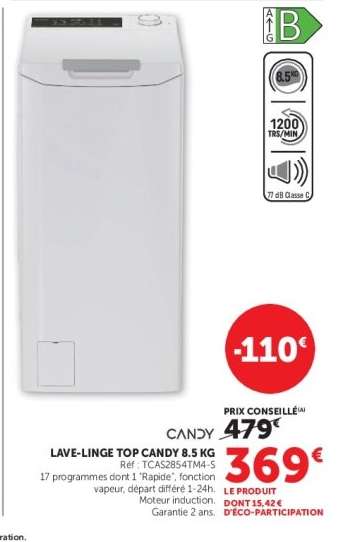 Lave-linge top Candy 8.5 kg