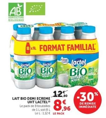 LAIT BIO DEMI ECREME UHT LACTEL