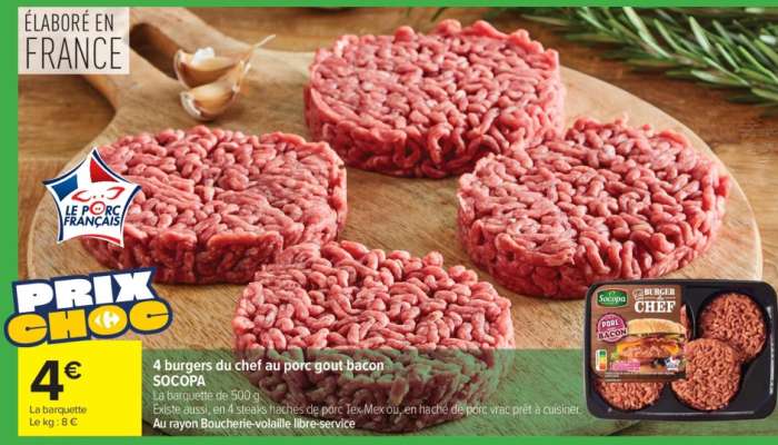 4 burgers du chef au porc gout bacon