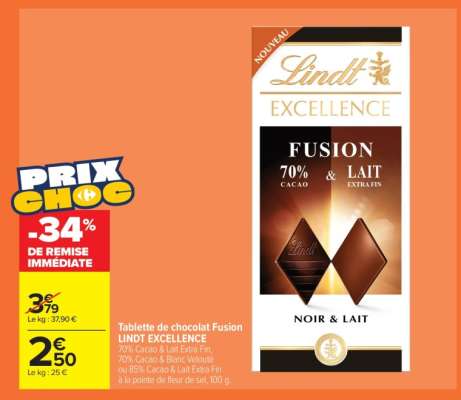 Tablette de Chocolat Fusion LINDT EXCELLENCE