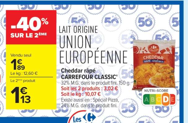 Cheddar râpé CARREFOUR CLASSIC'