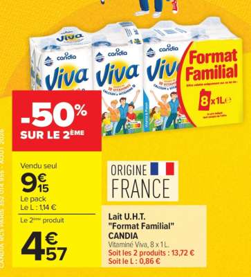 Lait U.H.T. "Format Familial" CANDIA