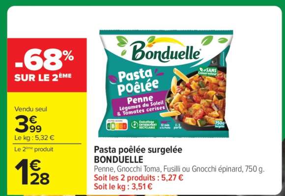 Pasta poêlée surgelée BONDUELLE