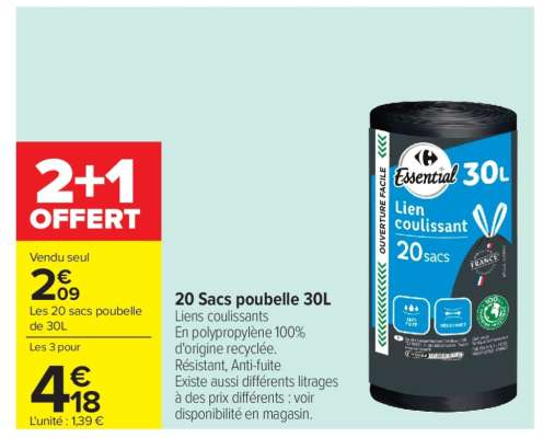 20 sacs poubelle 30L