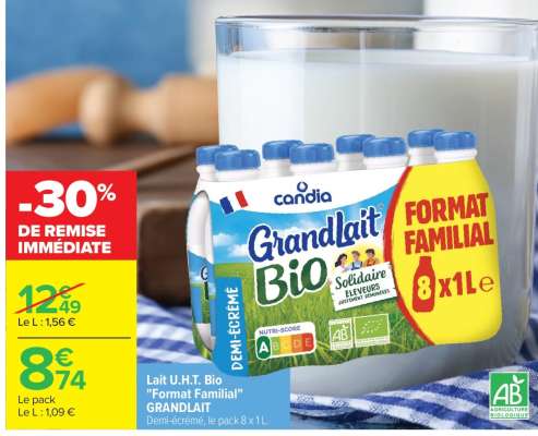 Lait U.H.T. Bio "Format Familial" GRANDLAIT