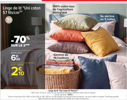 Linge de lit 'Uni coton' 57 fils/cm²