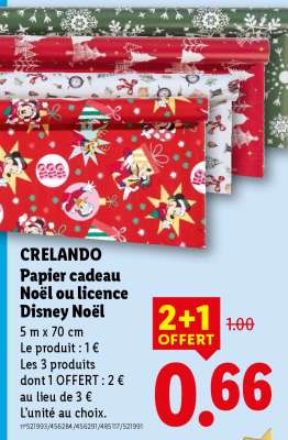 CRELANDO Papier cadeau Noël ou licence Disney Noël