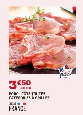 Porc : Côte Toutes Catégories à Griller