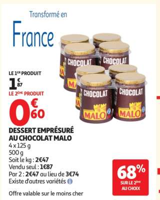 DESSERT EMPRÉSURÉ AU CHOCOLAT MALO