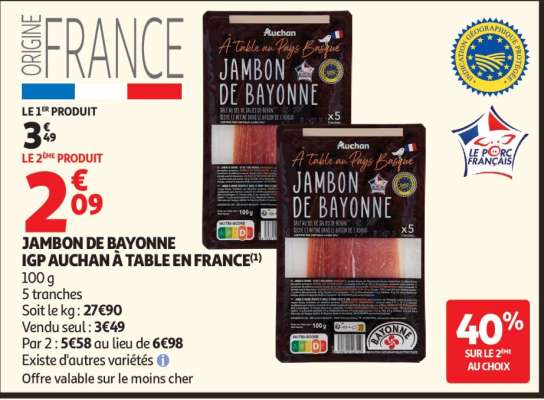 Jambon De Bayonne Igp Auchan À Table En France