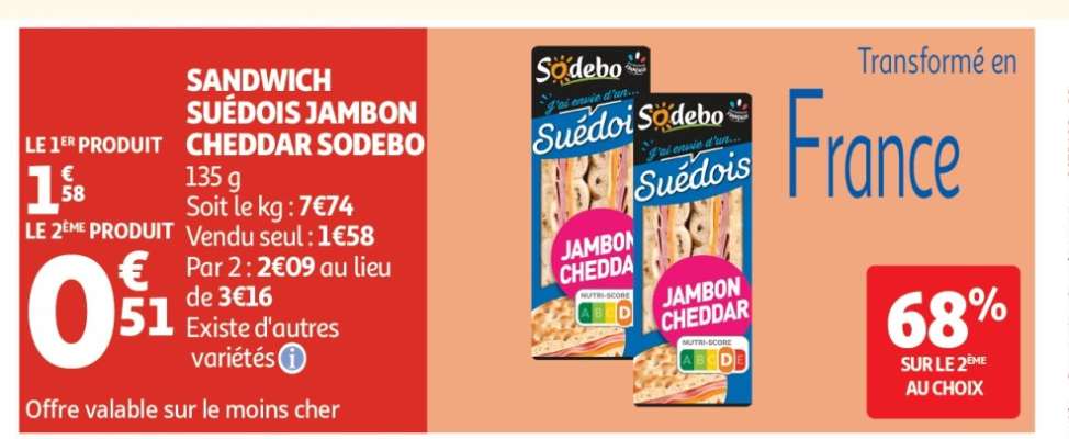 SANDWICH SUEDOIS JAMBON CHEDDAR SODEBO