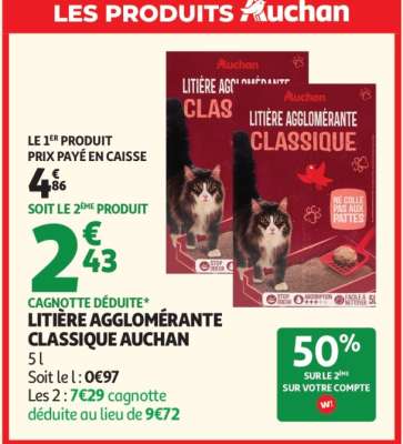 LITIÈRE AGGLOMÉRANTE CLASSIQUE AUCHAN