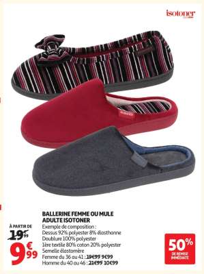 BALLERINE FEMME OU MULE ADULTE ISOTONER