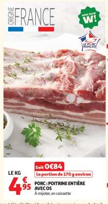 Porc : Poitrine Entière Avec Os