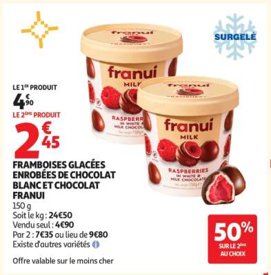 FRAMBOISES GLACÉES ENROBÉES DE CHOCOLAT BLANC ET CHOCOLAT FRANUI