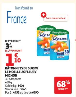 Bâtonnets De Surimi Le Moelleux Fleury Michon