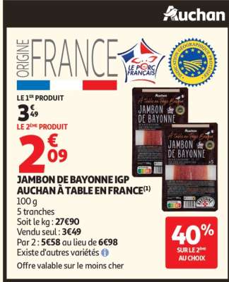 Jambon De Bayonne Igp Auchan À Table En France