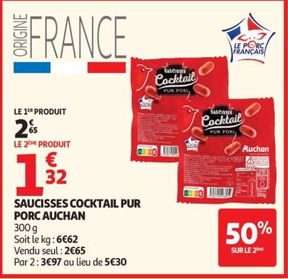 Saucisses Cocktail Pur Porc Auchan
