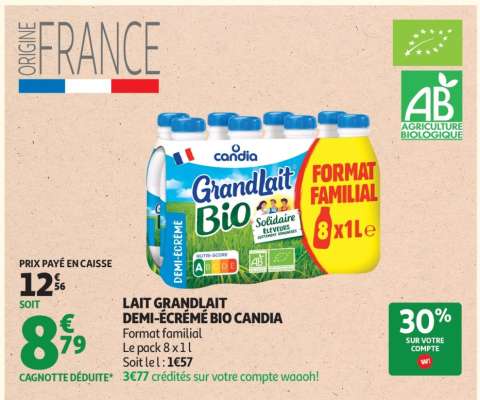 LAIT GRANDLAIT DEMI-ÉCRÉMÉ BIO CANDIA