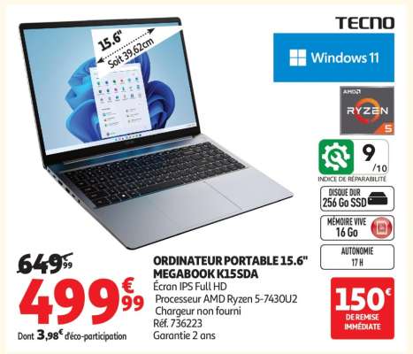 ORDINATEUR PORTABLE 15.6" MEGABOOK K15SDA