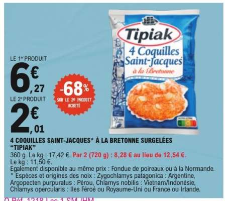 4 Coquilles Saint-Jacques à la Bretonne Surgelées "Tipiak"