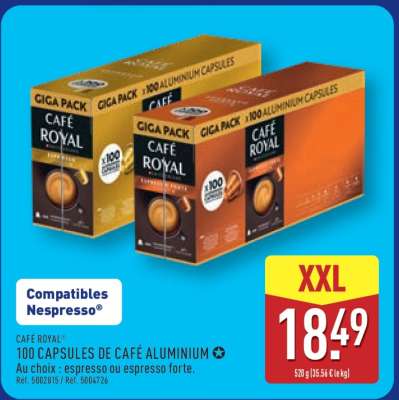 CAFÉ ROYAL® 100 CAPSULES DE CAFÉ ALUMINIUM
