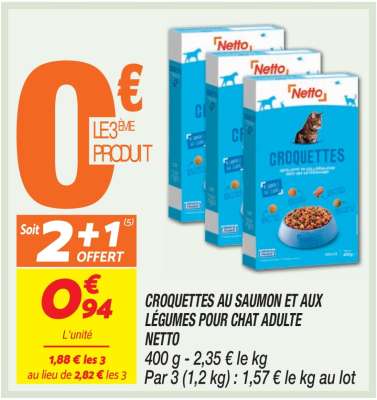 CROQUETTES AU SAUMON ET AUX LÉGUMES POUR CHAT ADULTE NETTO